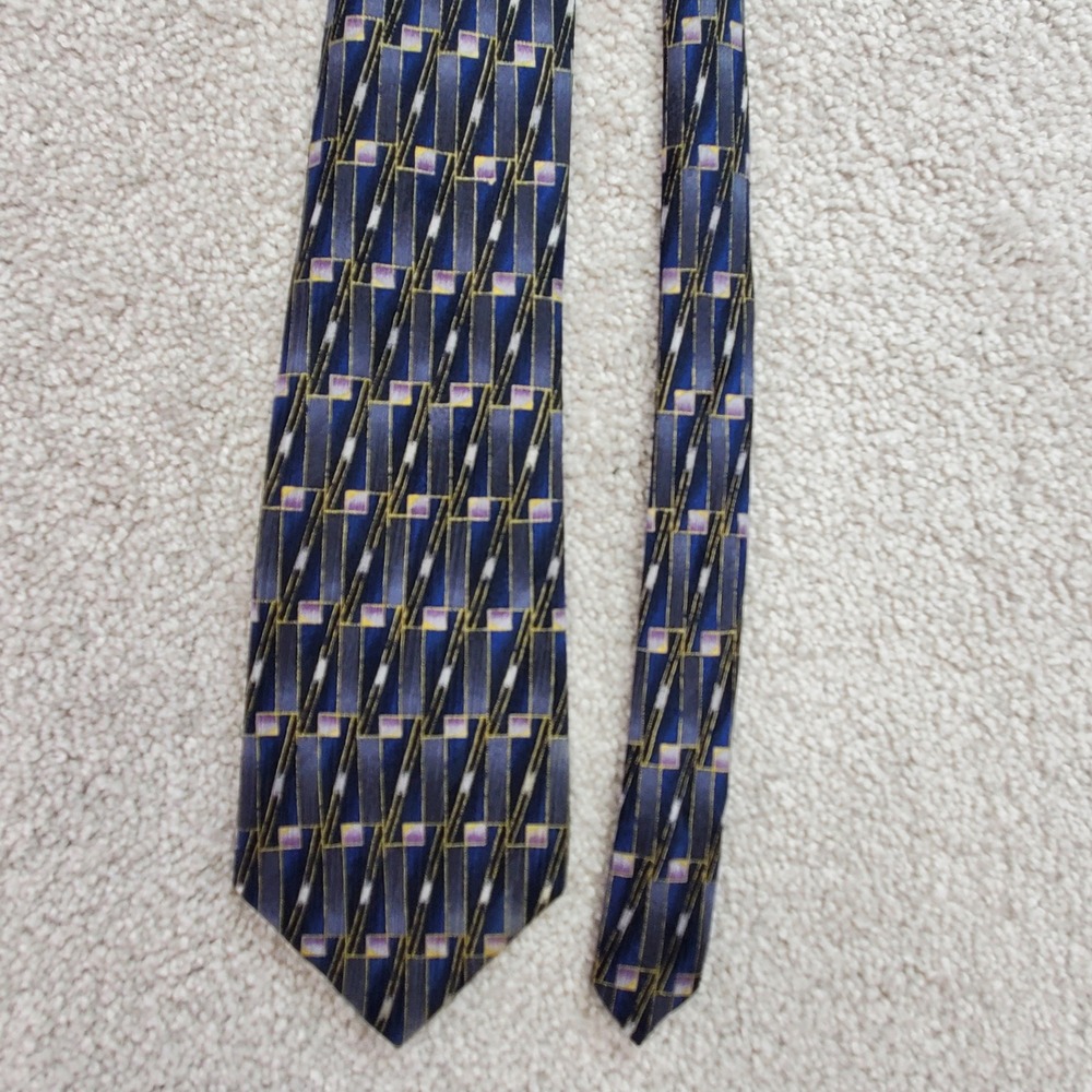 Oscar de la Renta Mens Silk‎ Tie Blue Geometric Pattern Work Office Career